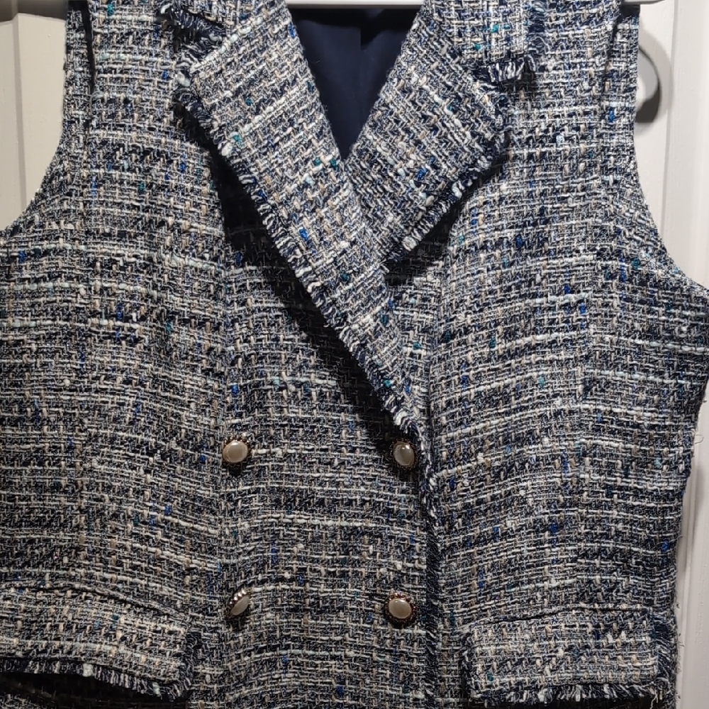 Karl Lagerfeld Blue Tweed Sleeveless Midi Dress - Picture 3 of 10